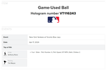 Load image into Gallery viewer, 2024 Toronto Blue Jays New York Yankees Rizzo Game Used Baseball MLB Holo
