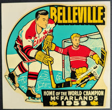 Load image into Gallery viewer, 1959 Home of the World Champion Belleville McFarlands Decal Hockey Vintage OHA
