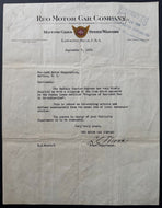 September 7, 1928 REO Motor Car Company Vintage Signed Letter On Letterhead