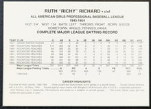 Load image into Gallery viewer, Ruth Richy Richard Signed Autographed Rockford Peaches AAGPBL Baseball Card Vtg
