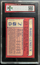 Load image into Gallery viewer, 1985-86 Mario Lemieux Pittsburgh Penguins O-Pee-Chee Rookie Card #9 KSA 7 NM
