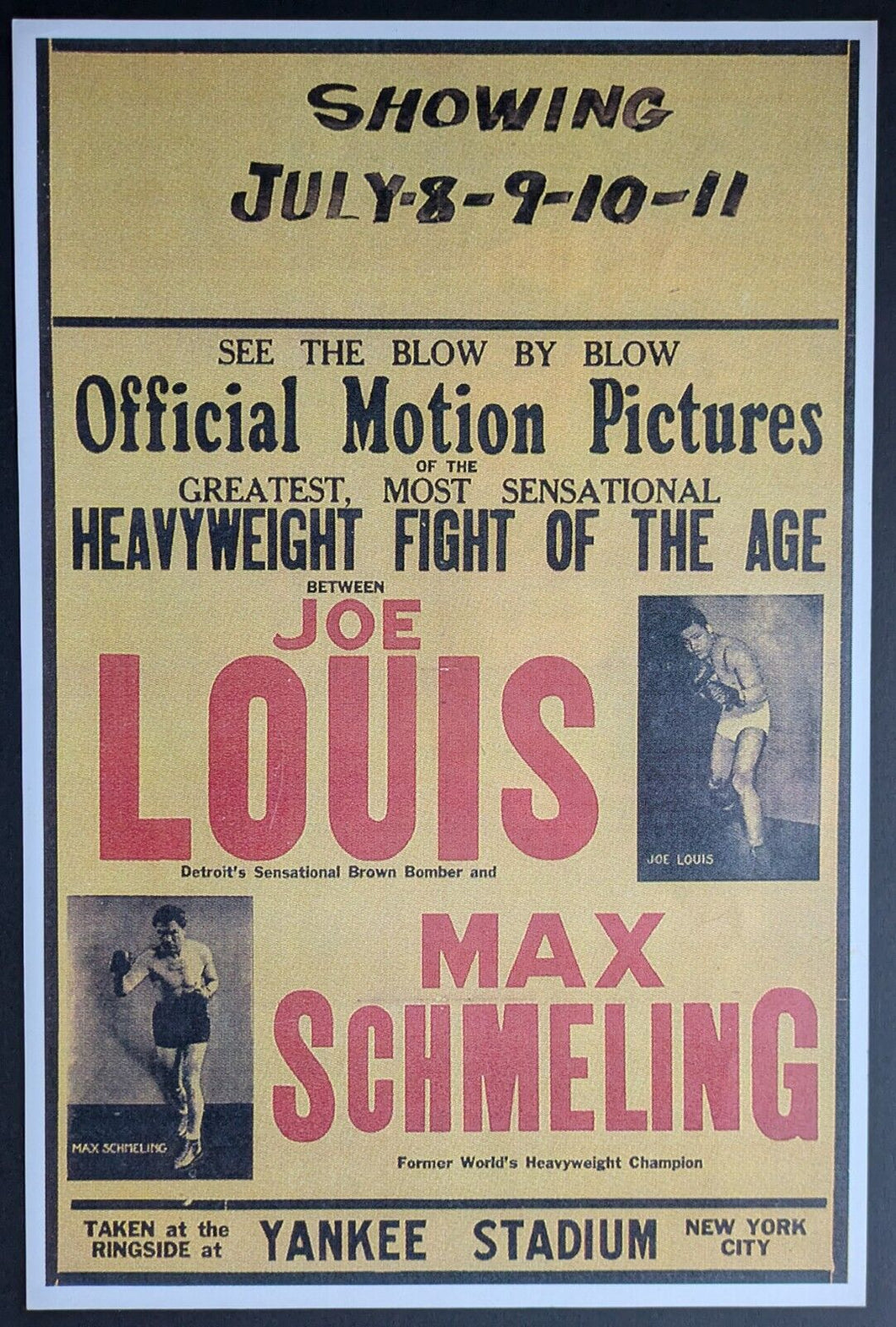 Joe Louis Vs. Max Schelling Boxing Championship Reproduction Fight Poster