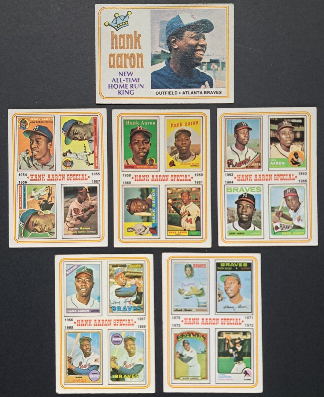 1974 Topps Hank Aaron Baseball Cards #1-#6 Vintage MLB Atlanta Milwaukee Braves