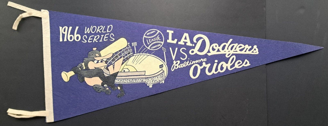 1966 World Series Full Sized Pennant Baltimore Orioles Los Angeles Dodgers Vtg