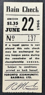 1966 Toronto Maple Leaf Baseball International League Vintage Game Ticket Stub