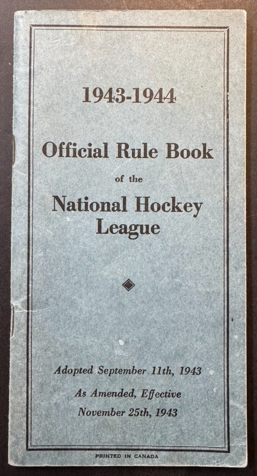 1943-1944 Official Rule Book Of The National Hockey League NHL Booklet