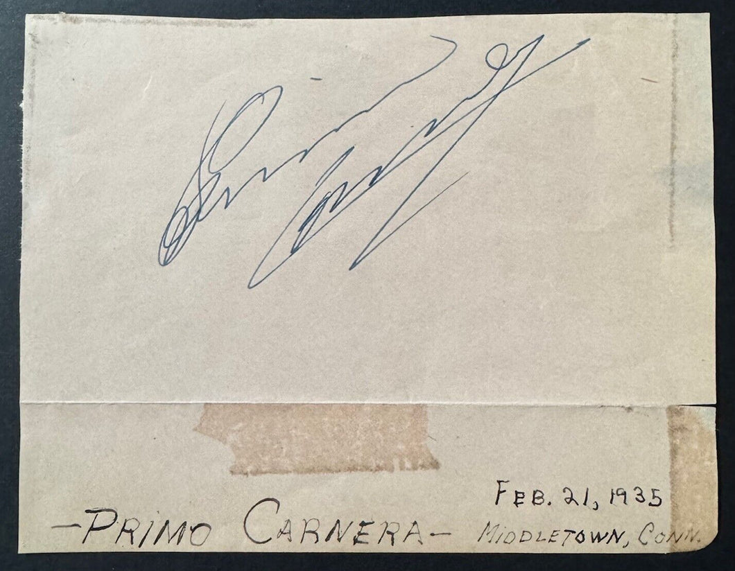 1934 Type 1 Photo Heavyweight Champion Primo Carnera + 1935 Signed Sheet JSA Vtg