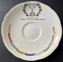 Load image into Gallery viewer, Saskatchewan Roughriders 1950s CFL Tea Cup + Saucer Bone China Royal Stafford Grey Cup
