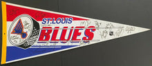 Load image into Gallery viewer, 1990s Signed Vintage NHL St. Louis Blues Autographed Pennant Curtis Joseph
