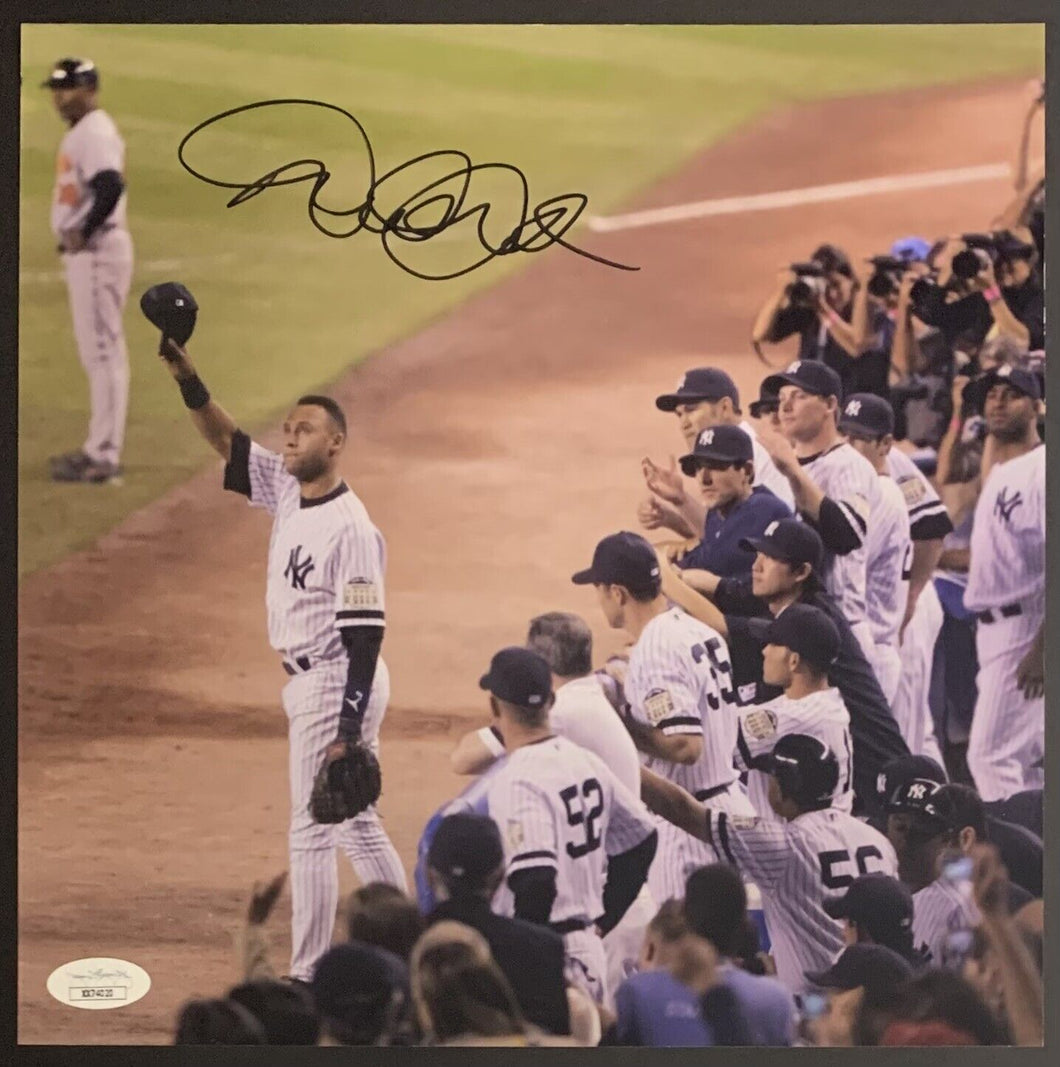 2008 Derek Jeter Autographed Yankee Stadium Final Game Baseball Photo Signed JSA