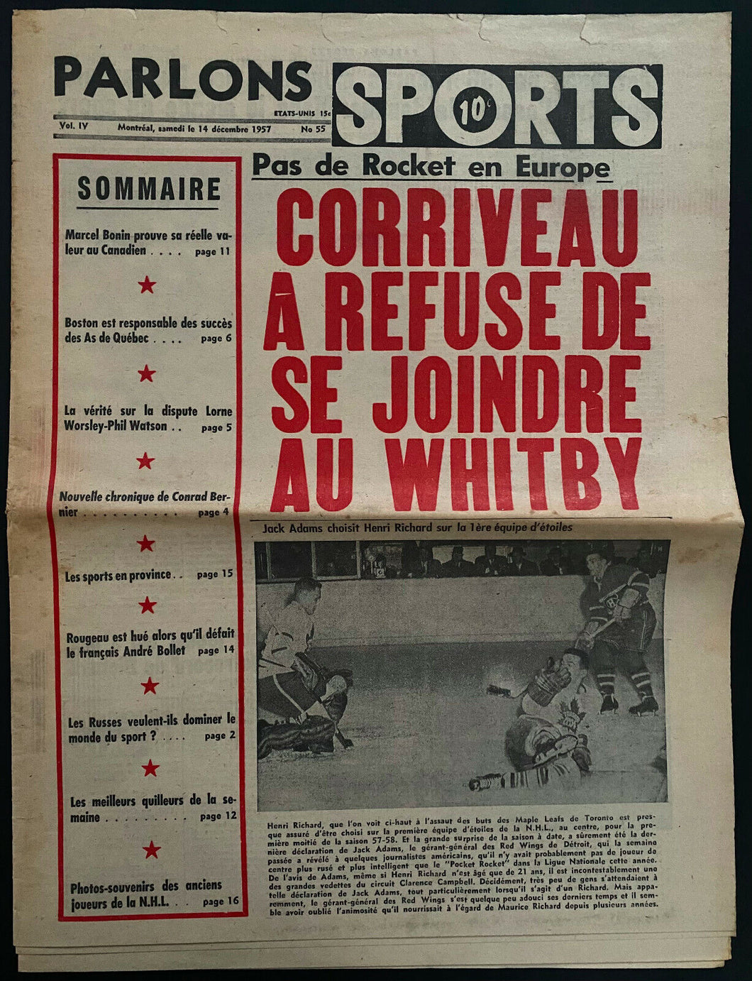 1957 Issue Parlons Sports Montreal Sports Newspaper Publication Hockey Content