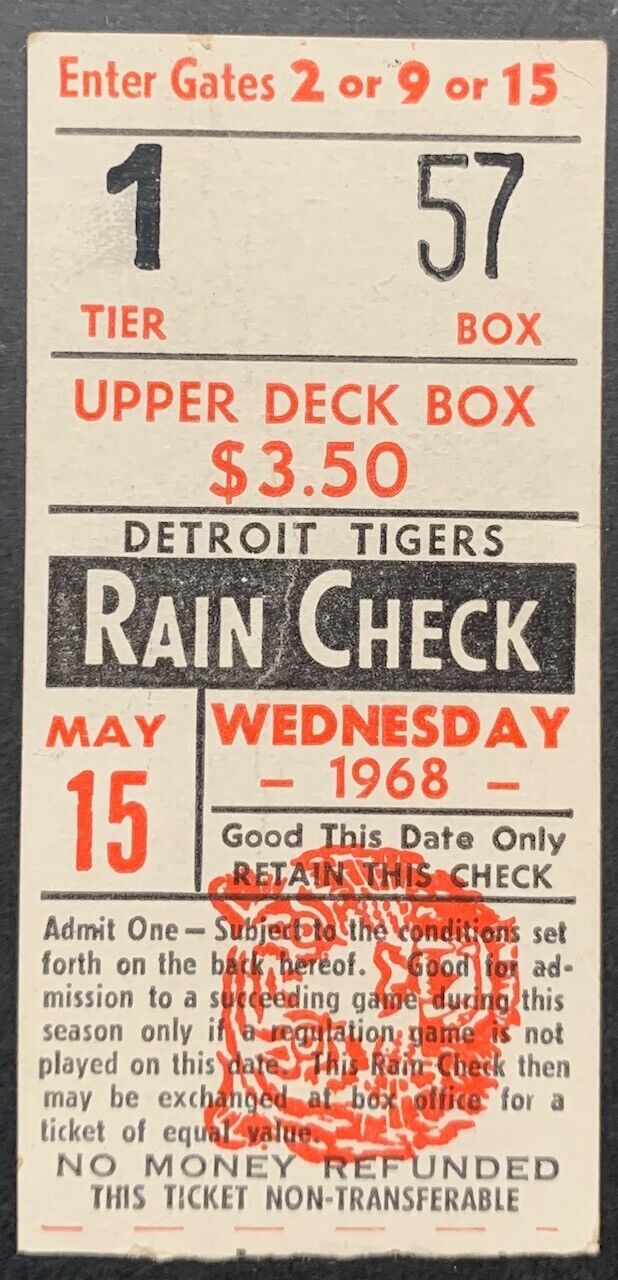 1968 Detroit Tigers Baltimore Orioles Ticket Stub Tiger Stadium MLB Baseball VTG