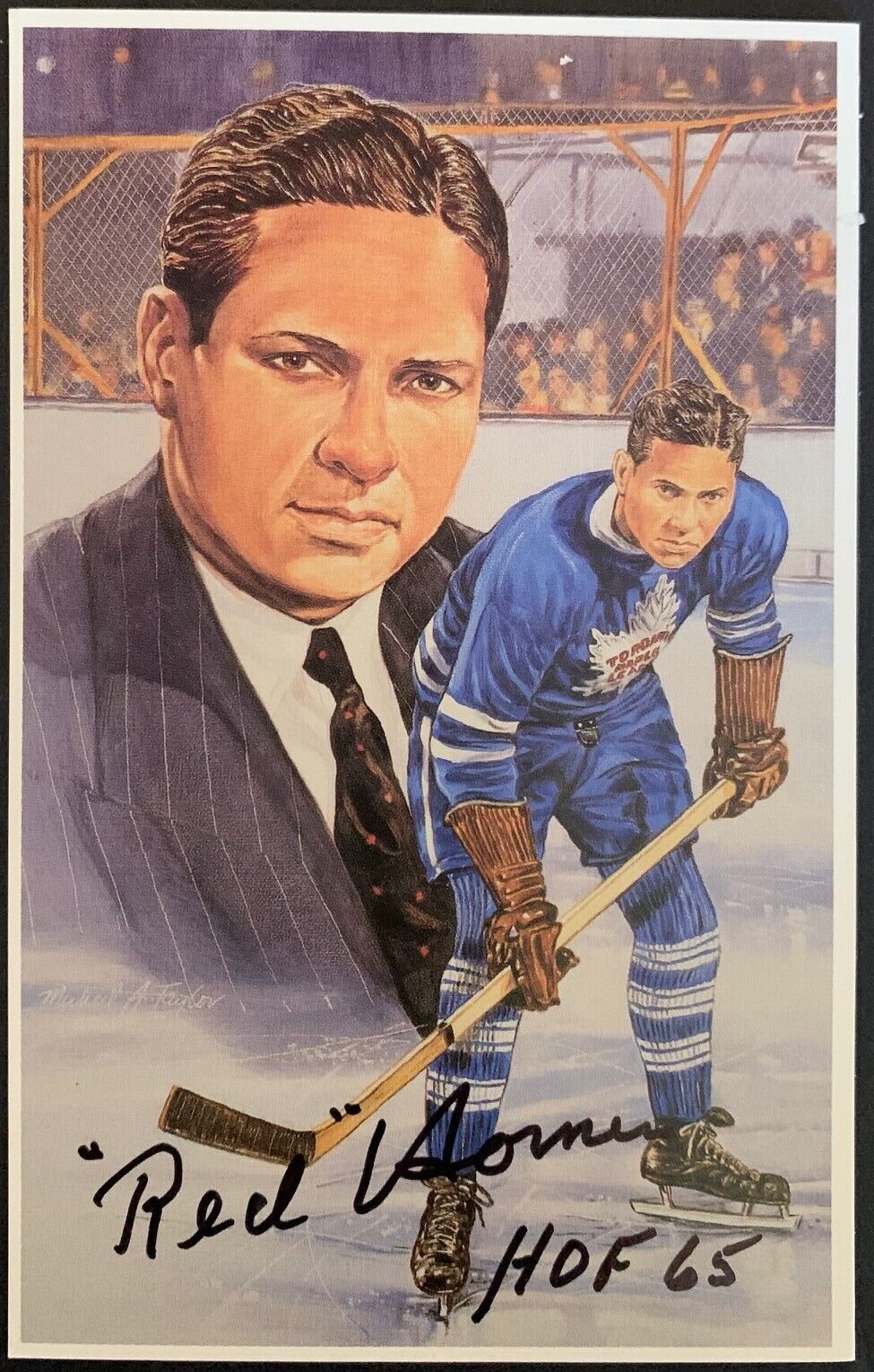Red Horner Autographed Signed Hockey Hall of Fame Postcard NHL VTG JSA Leafs