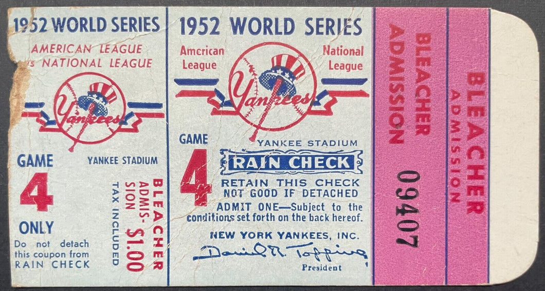 1952 World Series Game 4 Ticket Yankee Stadium New York v Brooklyn Dodgers MLB