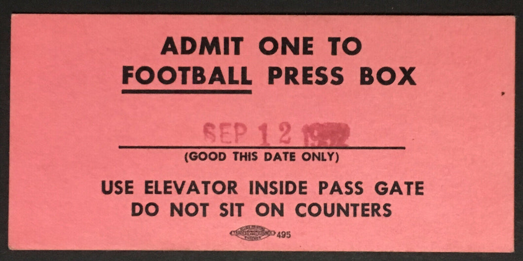 1952 Wrigley Field Football Press Box Pass Chicago Bears NFL Vintage Sports