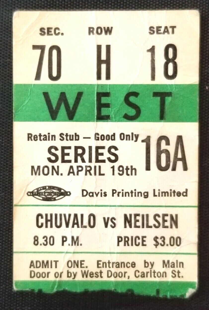 1965 George Chuvalo vs Bill Neilson TKO Live Heavyweight Boxing Card Ticket Stub