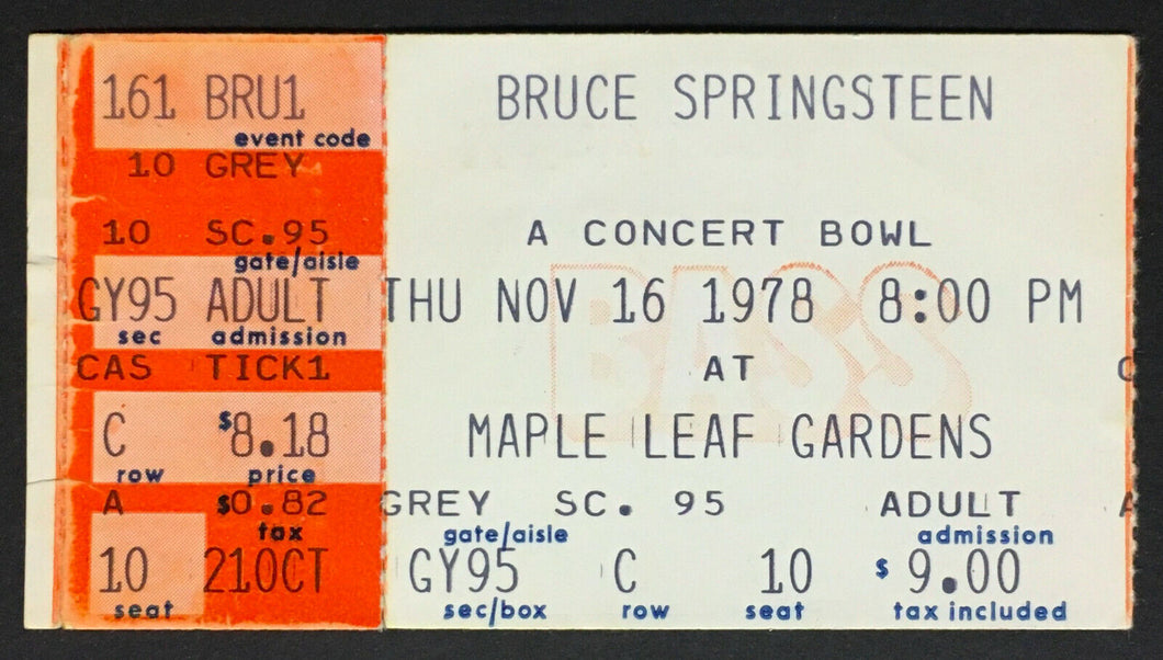 1978 Bruce Springsteen Maple Leaf Gardens Concert Ticket + Original Photo