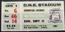 Load image into Gallery viewer, 1966 C.N.E. Stadium Edmonton Eskimos vs Toronto Argonauts CFL Football Ticket
