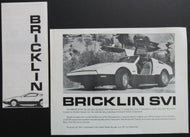 1974 Bricklin Motors SV-1 Product Info + Owners Club Application Flyer Cars Auto
