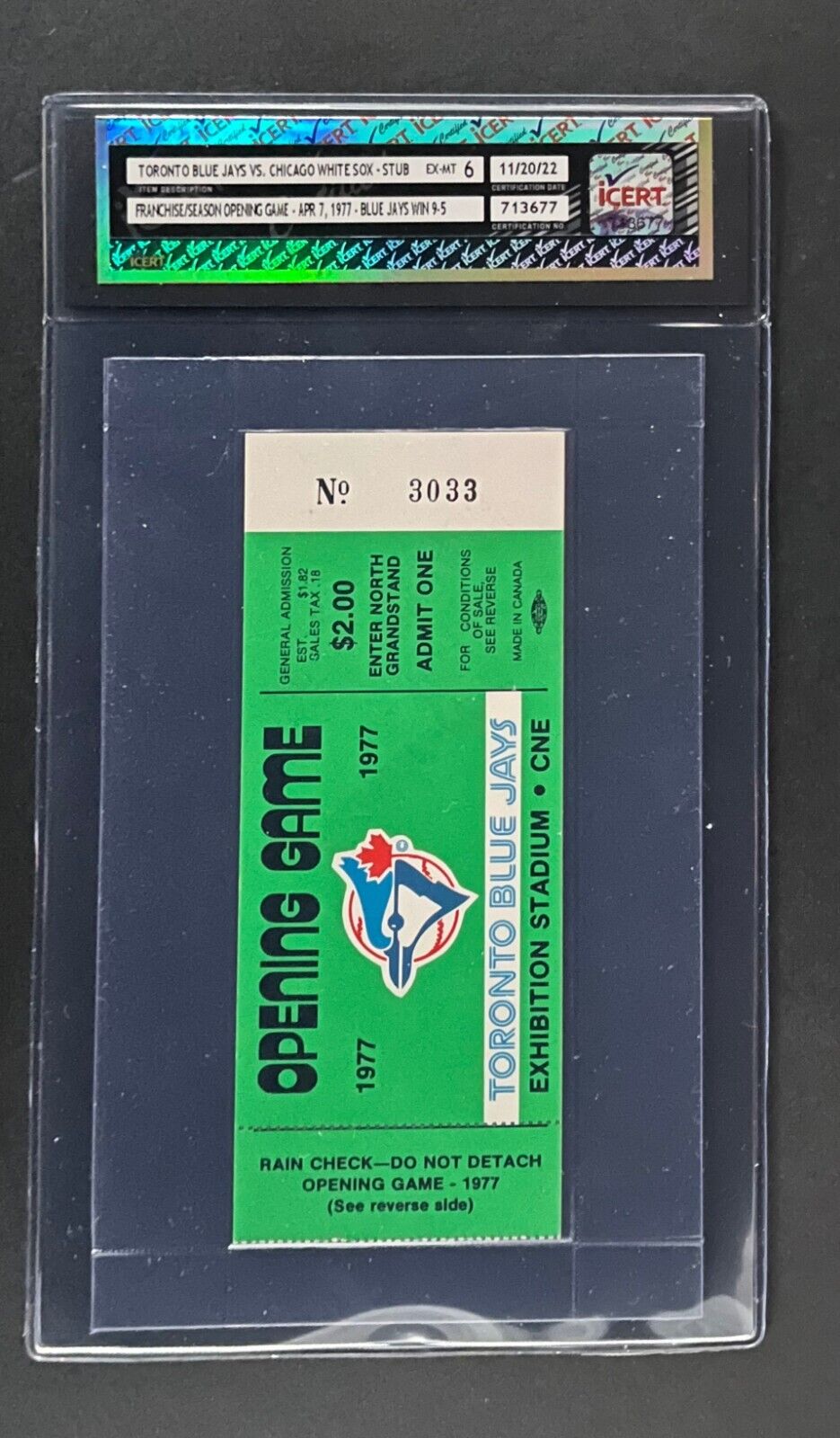 1977 Toronto Blue Jays Inaugural Season Green Ticket Baseball MLB