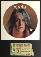 1977 Todd Rundgren Utopia Concert Ticket Orpheum Theatre & Music Decal Sticker