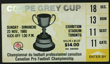Load image into Gallery viewer, 1980 CFL Grey Cup Ticket Exhibition Stadium Edmonton Eskimos Hamilton Tiger-Cats
