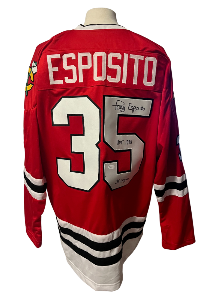 Tony Esposito Signed Chicago Blackhawks NHL Hockey Display Jersey Autograph JSA