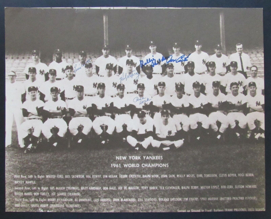 1961 World Champions MLB New York Yankees Team Photo Signed By 5 Players