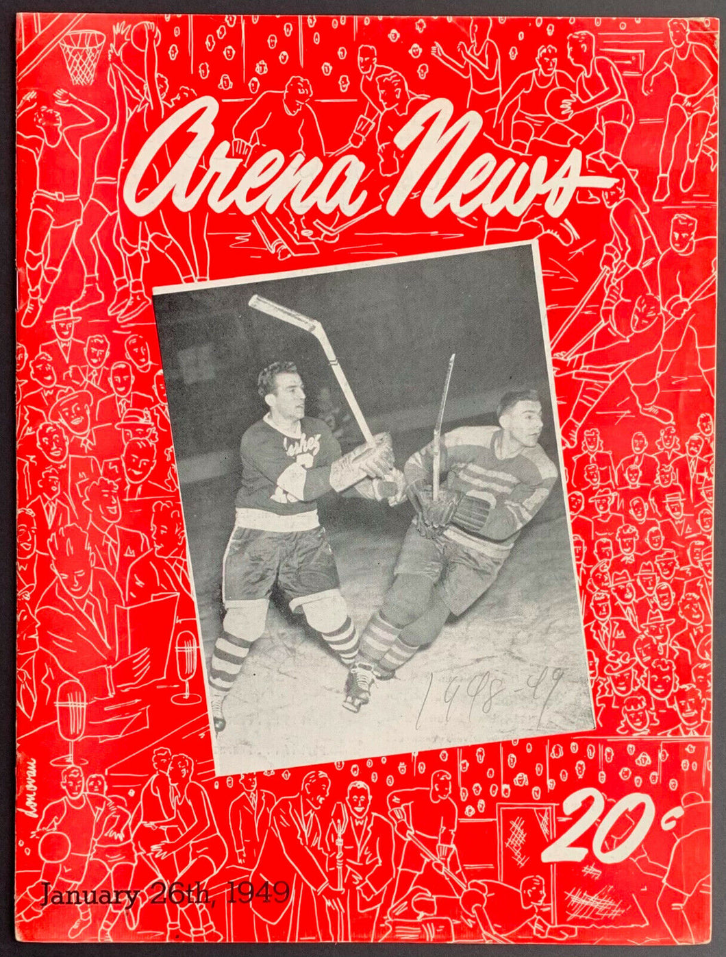1949 Cleveland Arena Hockey Program Barons vs Rockets Final Season Johnny Bower