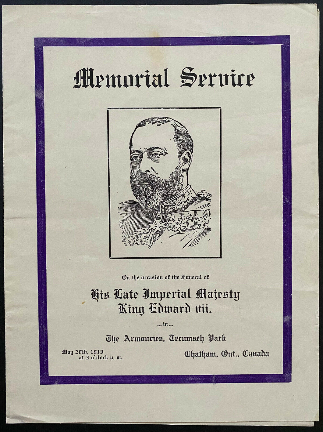 1910 King Edward VII Memorial Service 4 Page Historical Program Marks His Death