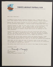 Load image into Gallery viewer, 1980 Toronto Argonauts Brochure + Letter From Argos Coach Forrest Gregg CFL VTG
