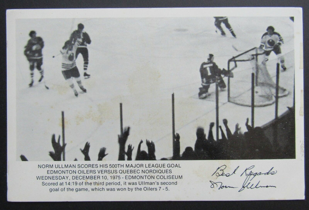 1975 NHL Hockey Promo Photo Norm Ullman Scoring His 500th Goal Edmonton Oilers