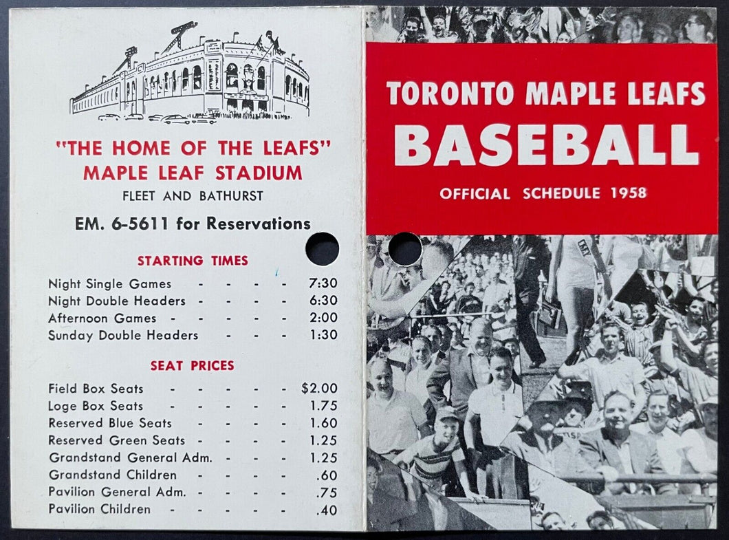 1958 Toronto Maple Leafs MLS Stadium International League Baseball Schedule