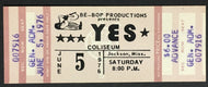 1976 YES Concert Ticket Mississippi Coliseum Unused Vintage Music Be-Bop