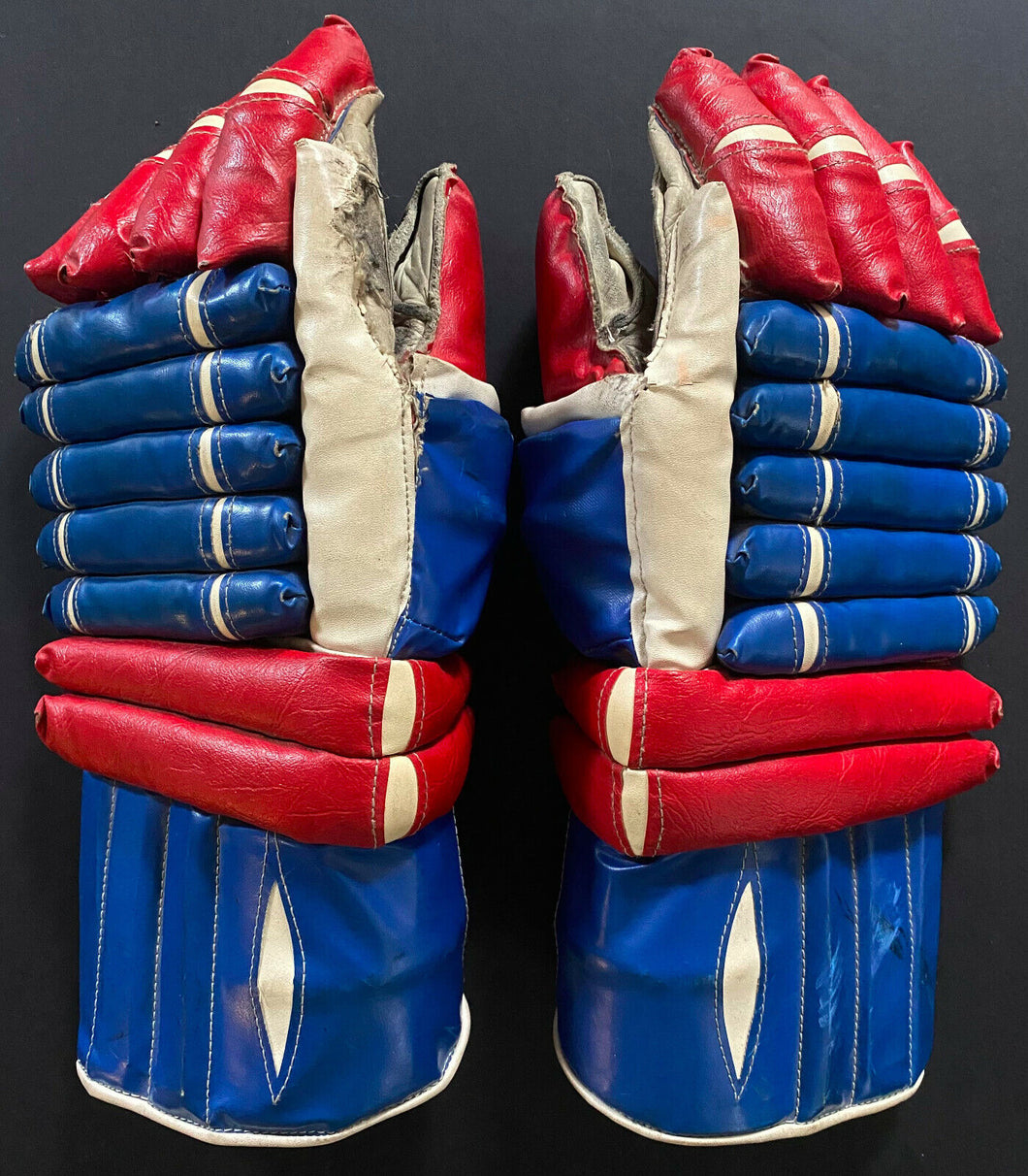 1960's Professional Hockey Gloves Montreal Canadiens Team Colours Game Wear