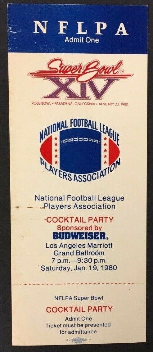 1980 NFLPA Super Bowl XIV Rose Bowl National Football League Party Full Ticket