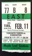 1974-75 WHA Hockey Ticket Stub Toronto Toros Edmonton Oilers Maple Leaf Gardens