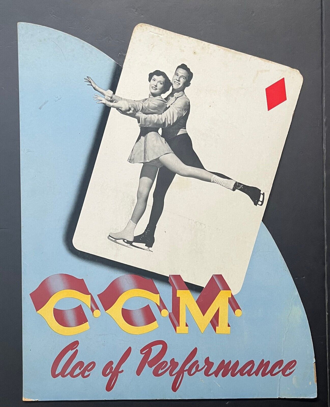 1940's CCM Point Of Sale Advertising Signed Figure Skating Easel Backed Vintage