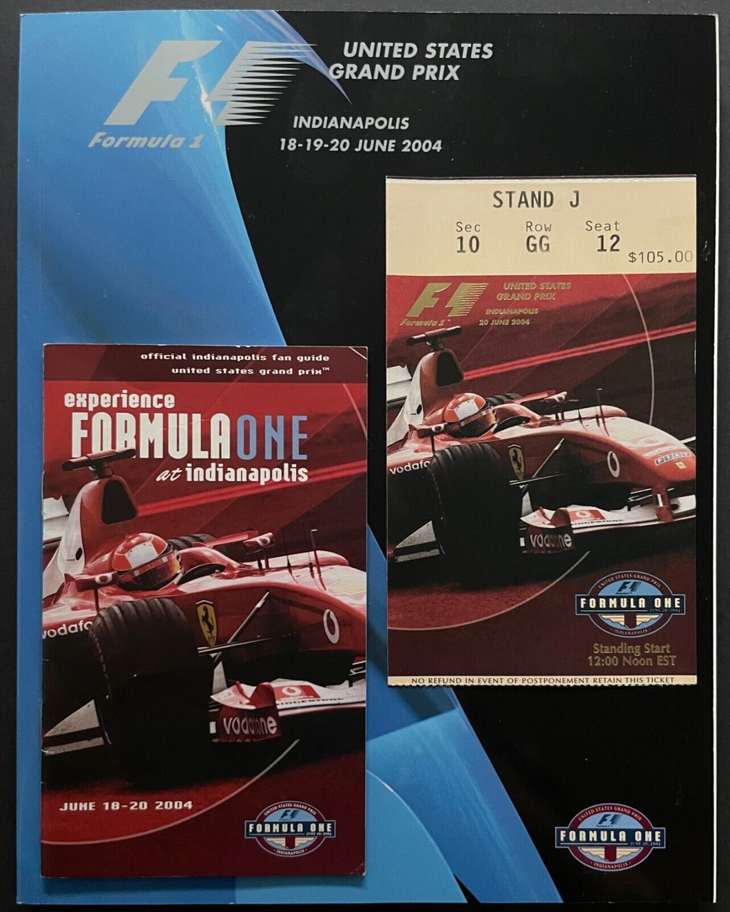 2004 Indianapolis Speedway US Grand Prix Ticket + Program Michael Schmacher Wins