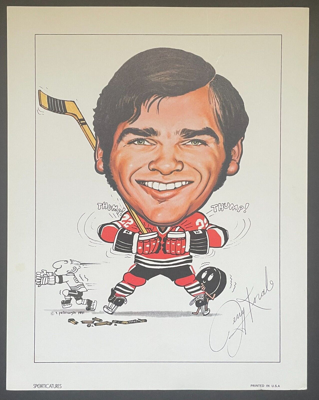 1970s Jerry Korab Sporticatures Robert Pelkowski Chicago Blackhawks NHL Vintage