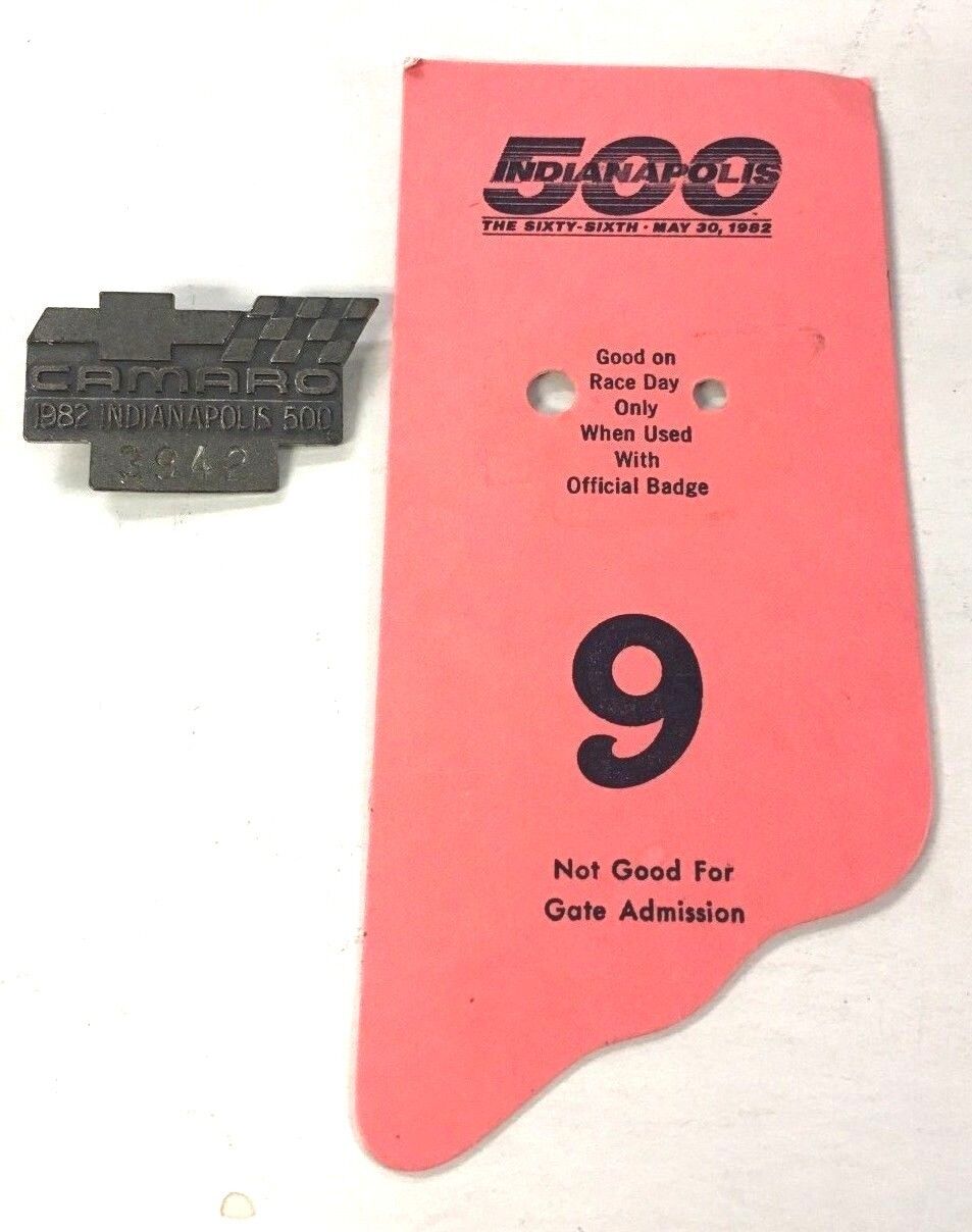 1982 Indianapolis 500 Media Press Pin Camaro Chevy Vintage Race Car Racing