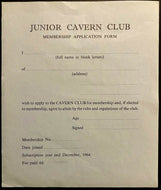 1964 Cavern Club Membership Application Form Liverpool England The Beatles LOA