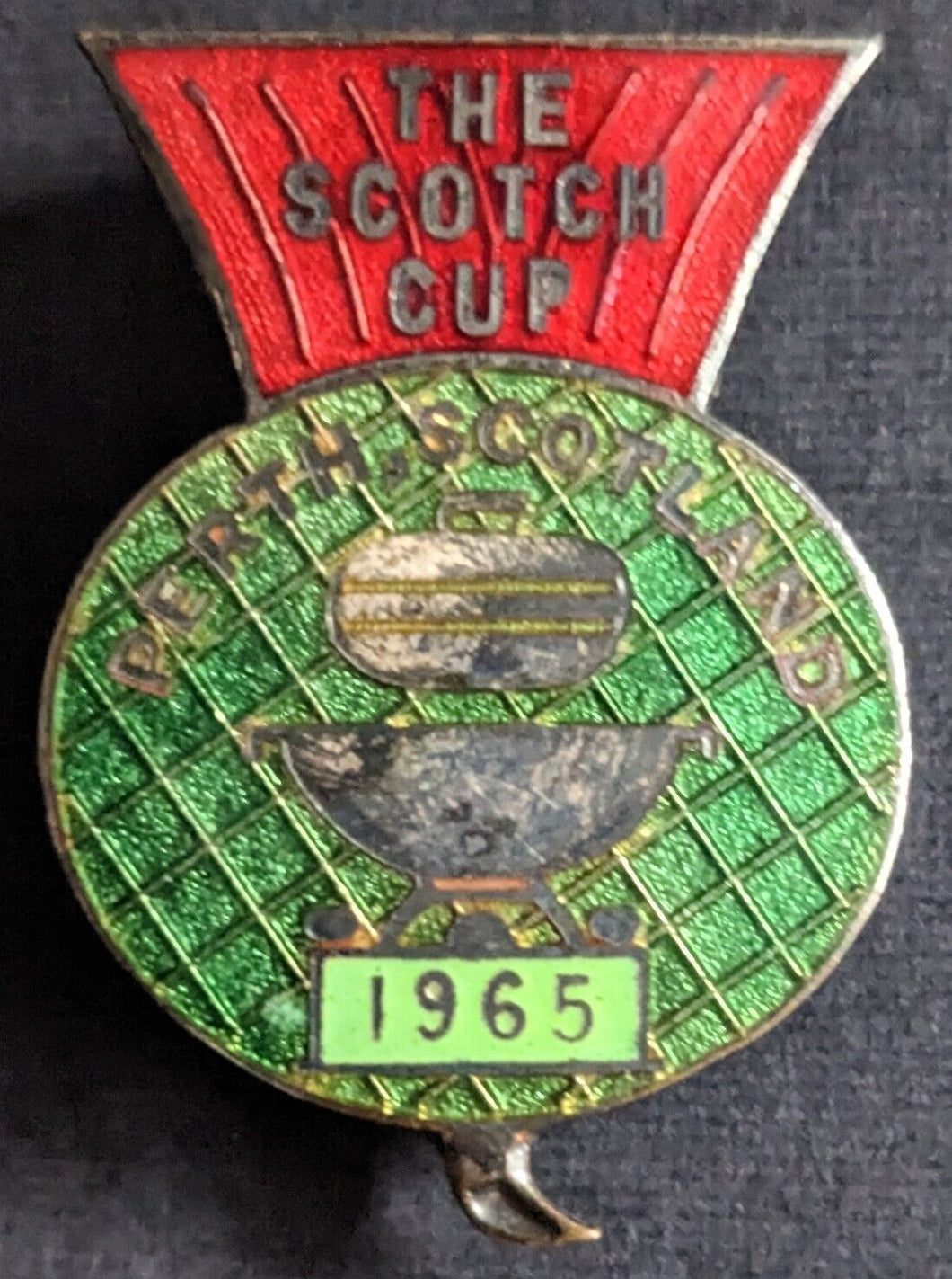 1965 Scotch Cup World Curling Championship Pin Vintage Historical Perth Scotand