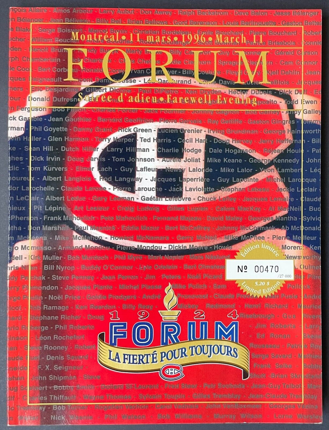 Limited Edition Montreal Forum Final Game Program Canadiens NHL Hockey Vintage