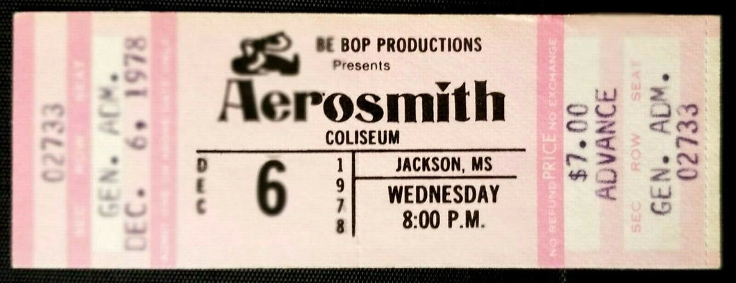 1978 Aerosmith Concert  Full Ticket Coliseum Jackson Mississippi Rock Music