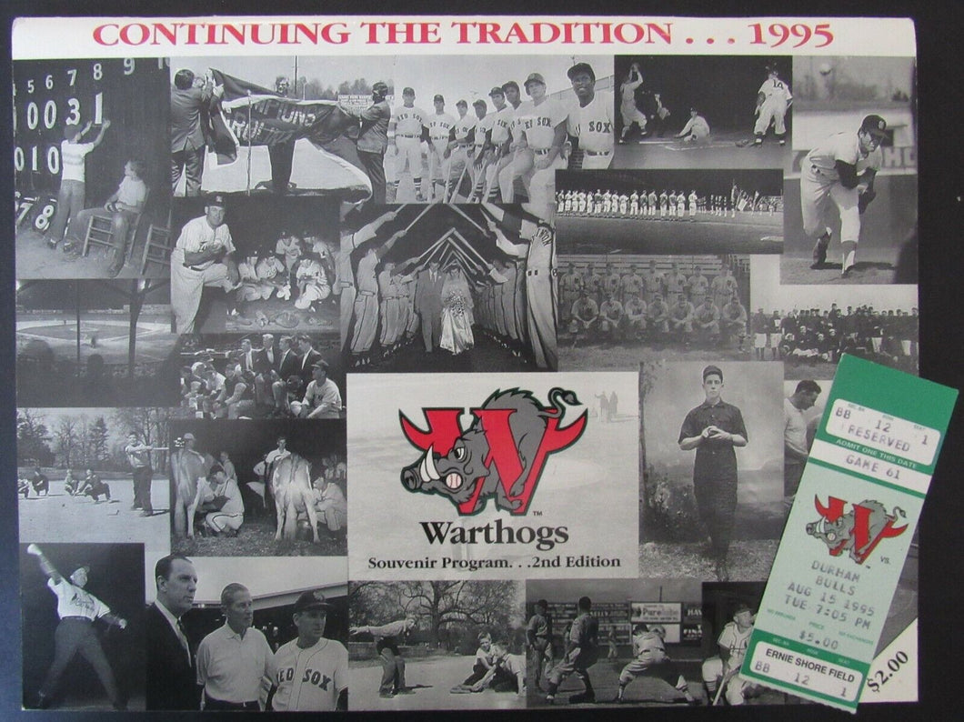 1995 Ernie Shore Field Minor League Program / Ticket Warthogs Durham Bulls