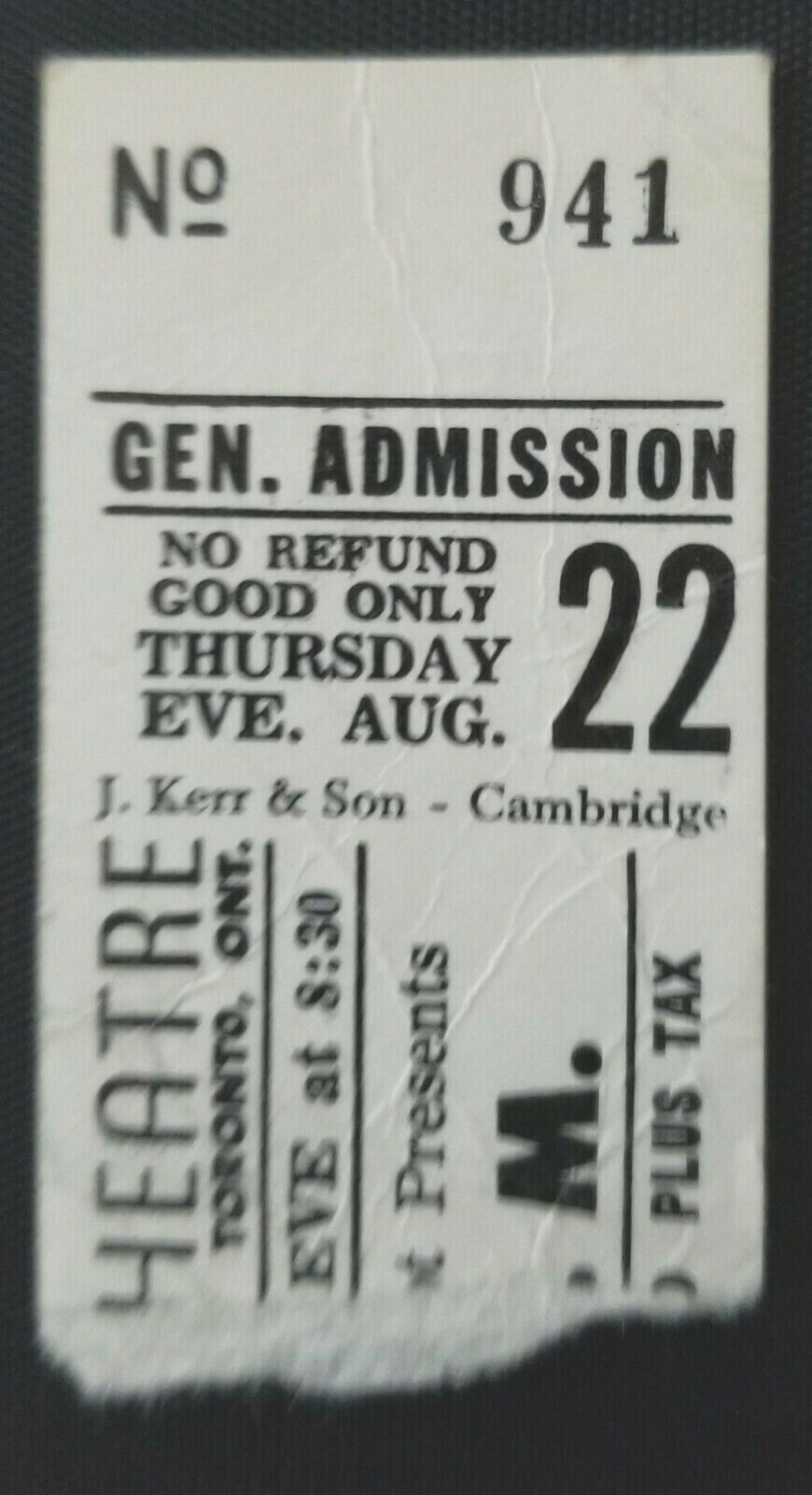 1974 Historic P.F.M Concert Toronto Convocation Hall Ticket Stub Vintage
