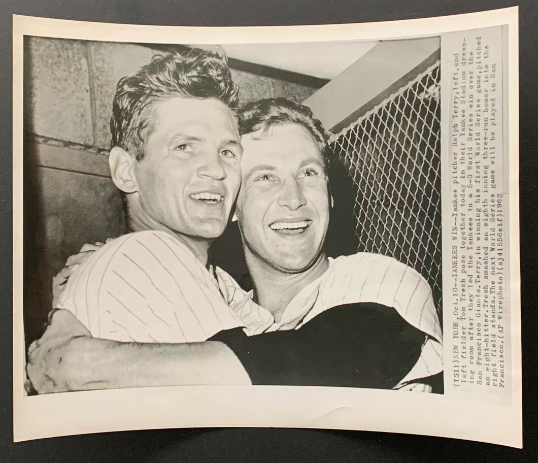 1962 Yankee Stadium World Series Baseball Wire Photo Ralph Terry + Tom Tresh