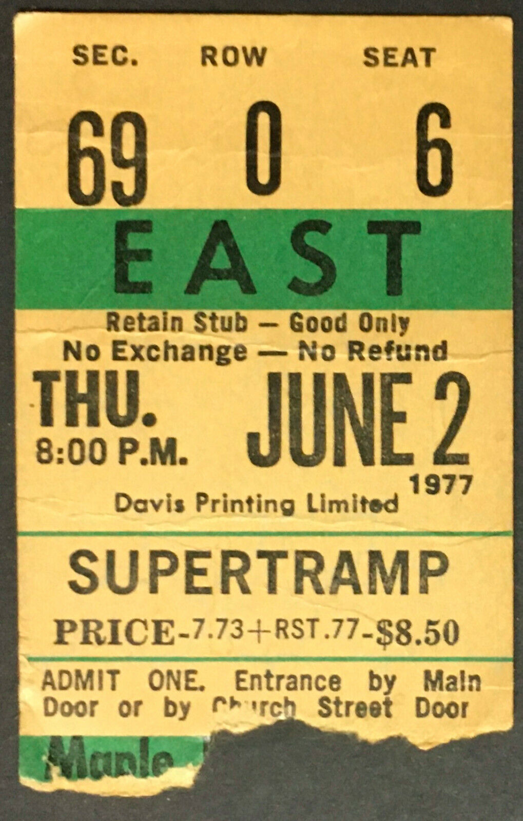 1977 Supertramp Concert Ticket Maple Leaf Gardens Even In The Quietest Moments