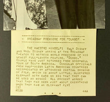Load image into Gallery viewer, 1941 Walt Disney Vintage Original Press Photo Red Carpet Dumbo Premier With Wife
